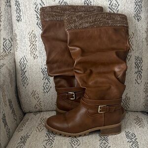 Brown Knee-High Wide Calf Boots